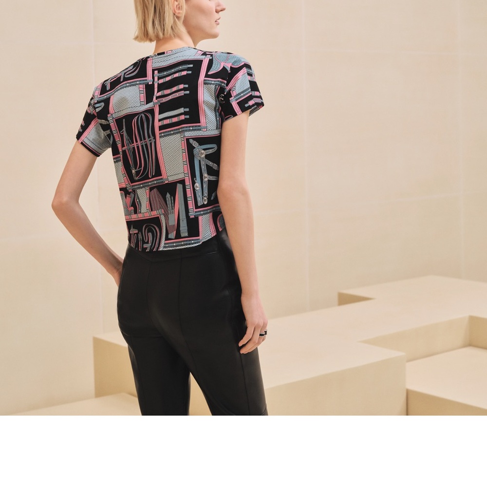 Hermès “Lettres Equestres” T-Shirt – Size 34
 - Black Pink and blue